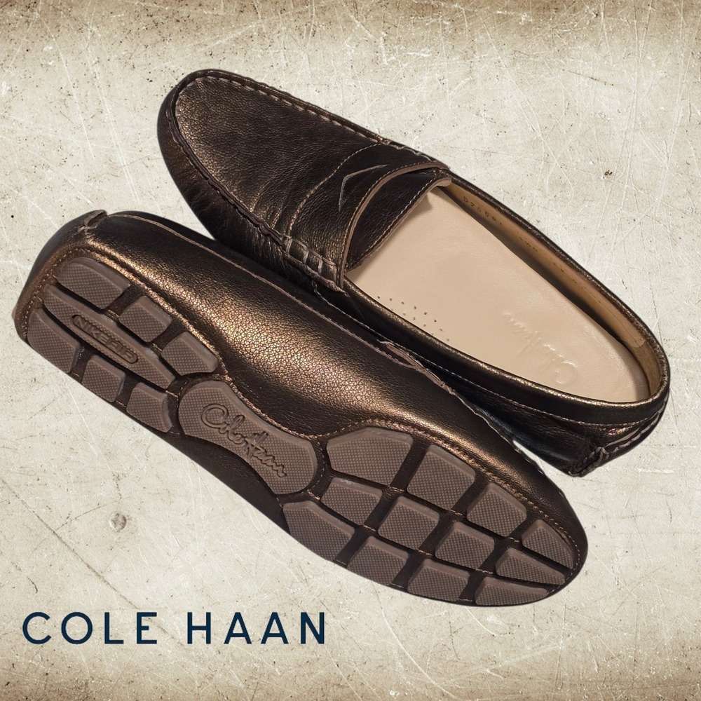 Cole Haan Womens Nike Air Metallic Bronze Leather Penny Driving Loafers 6.5B